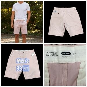 Mens Old Navy 33 Medium Khakis Chino Shorts Pink Stretch Ultimate Slim Twill NEW
